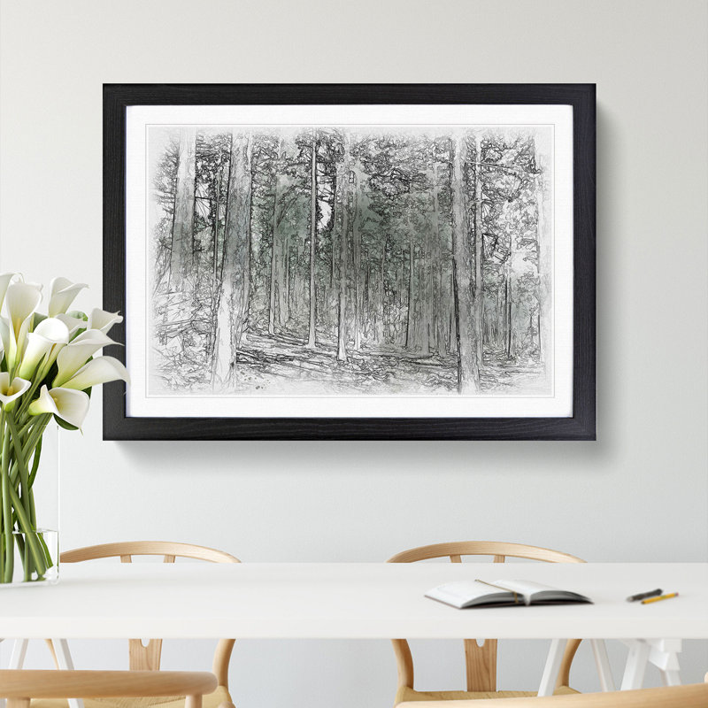 Conifer Tree Forest Vol.2 - Picture Frame Painting, 48cm H x 65cm W x 2cm D, Black