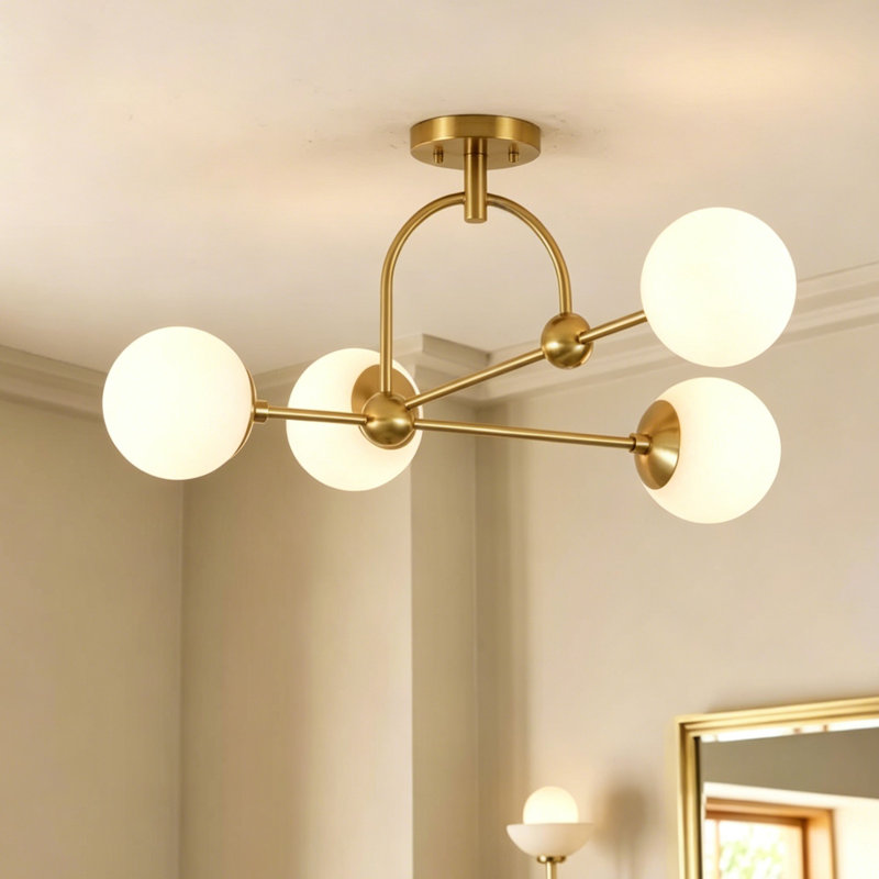 4-Light Iron Flush Mount Ceiling Light with Frosted Glass Globes
