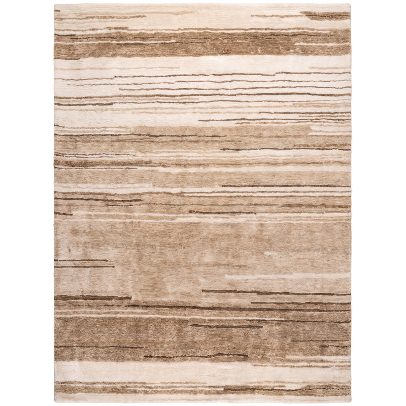 Tapis intérieur / extérieur à motif linéaire beige / brun 5 pi x 8 pi (5 pi 3 po x 7 pi 7 po) Branch Branch Karsoni