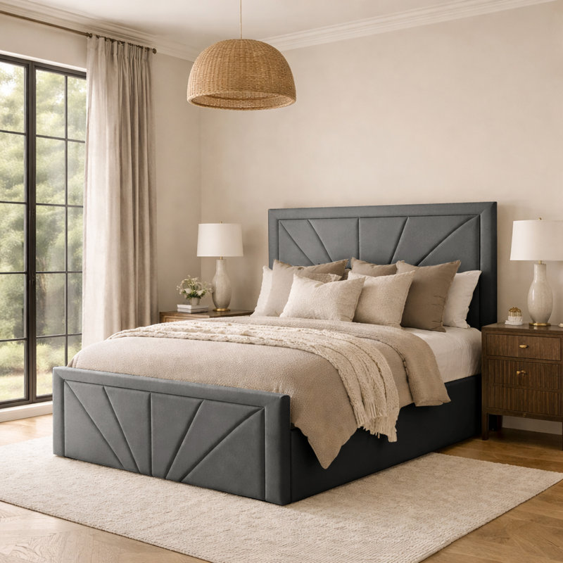 Phoenix Modern Upholstered Bed Frame , Asphalt, Super King (6')