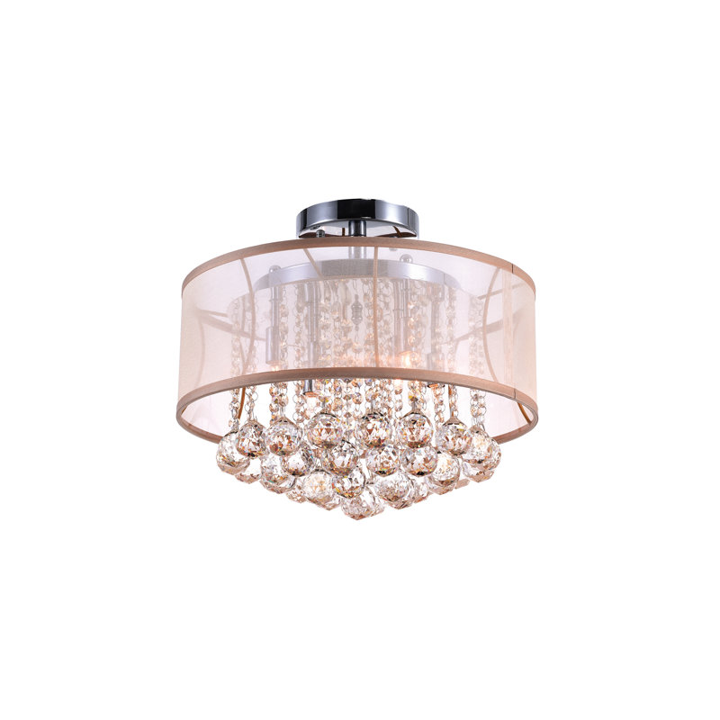 Lustre en cristal 16 lumières encastré 16 pouces - Plafonnier compact avec abat-jour en cristal doré transparent