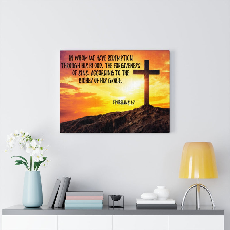 Though His Death Ephesians 1:7 1 Piece Wrapped Canvas Wall Art, 46cm H x 61cm W