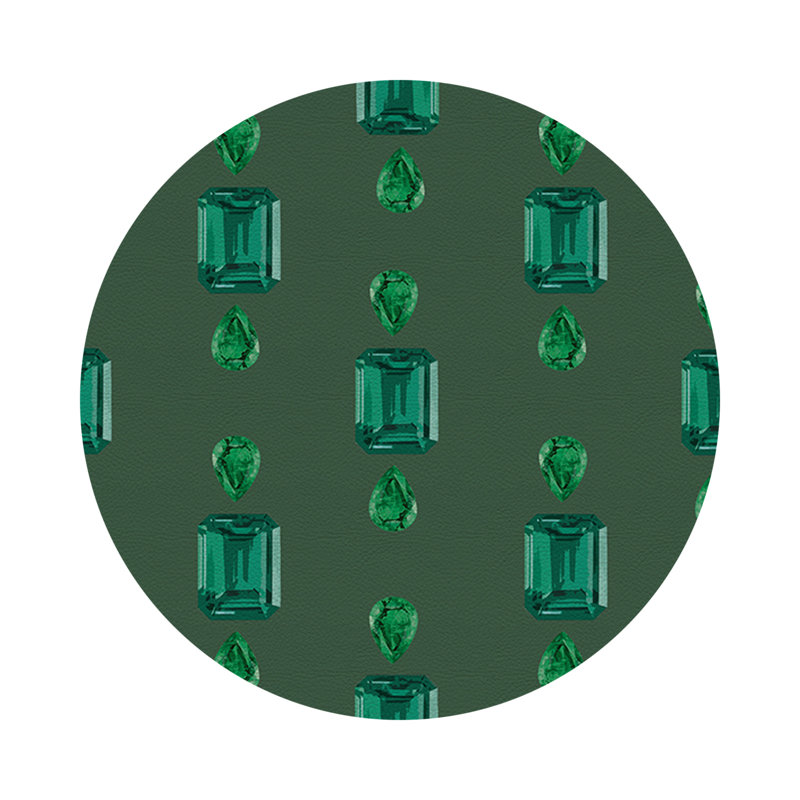Gem Emeralds Gold Vegan Leather Round Coasters, Evergreen