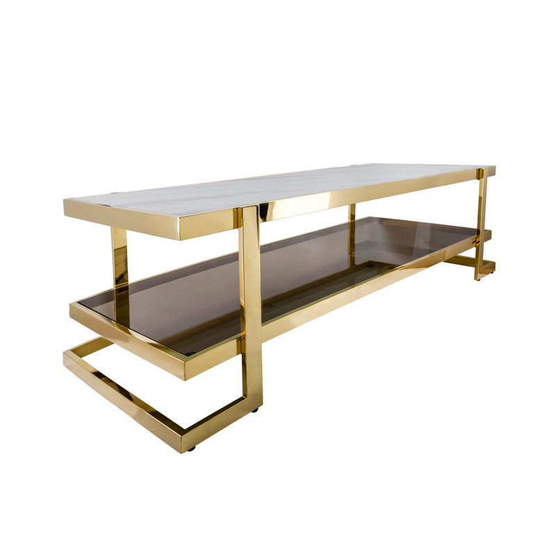 Modern Metal and Glass Coffee Table Marble Look, Gold