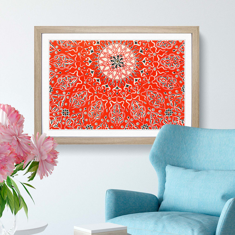Antique Illustration in Orange by Owen Jones - Picture Frame Painting Print, 36cm H x 48cm W x 2cm D, Oak Framed