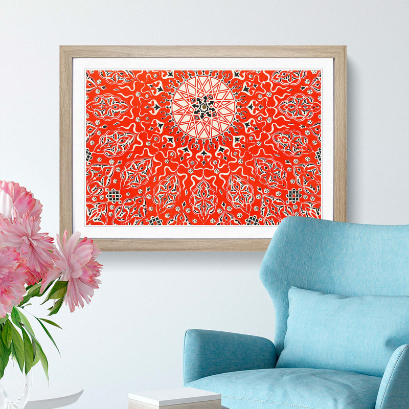 Antique Illustration in Orange by Owen Jones - Picture Frame Painting Print, 27cm H x 36cm W x 2cm D, Oak Framed