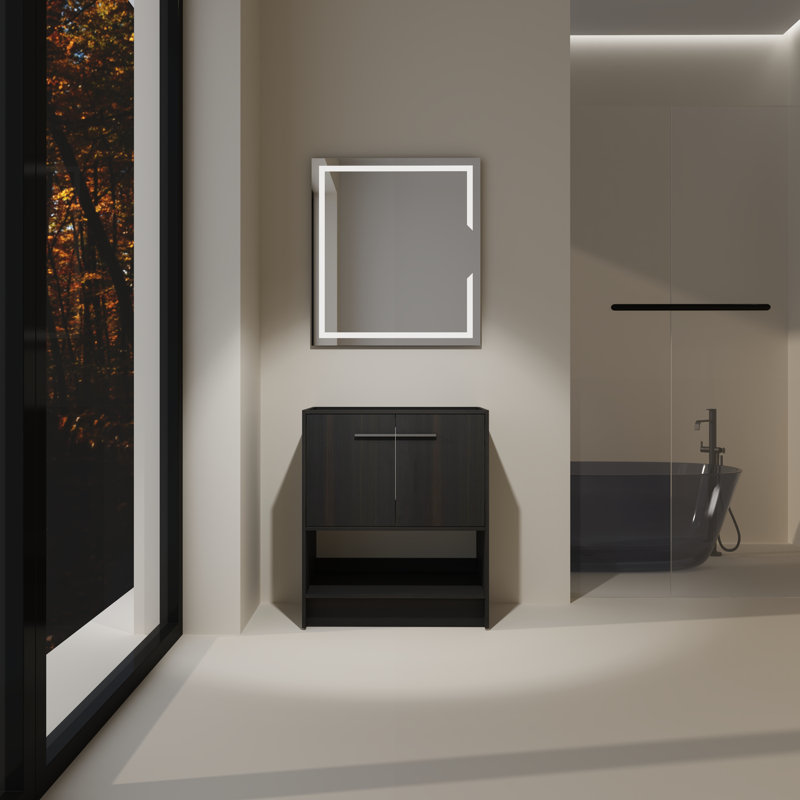 Base de meuble-lavabo autoportant 30 po avec 2 portes Bielers (lavabo non inclus), Chêne foncé