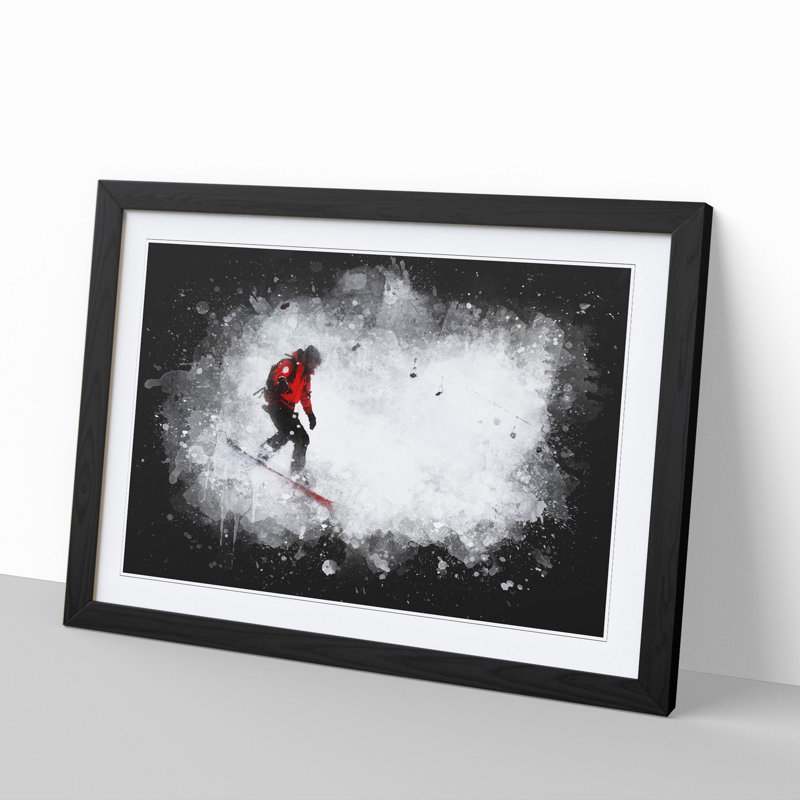Snowboarding - Single Picture Frame Print on Wood, 65cm H x 90cm W x 2cm D, Black Framed