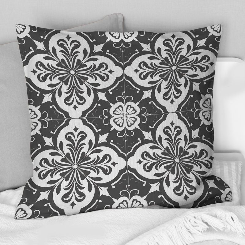 Carreaux de mosaïque gris III - Coussin décoratif traditionnel, H 16 po x l 16 po