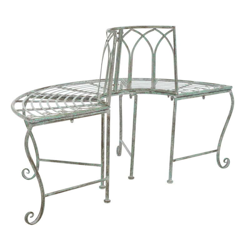 Abia Wrought Iron Outdoor Tree Bench, Green