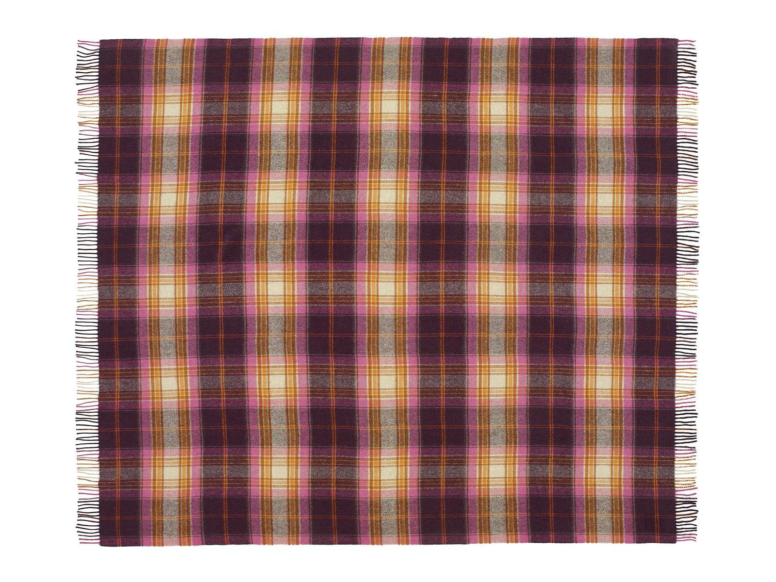 Merino Lambswool Throw/Blankets Hand Woven Blanket, Red/Beige/Pink/Orange Checkered