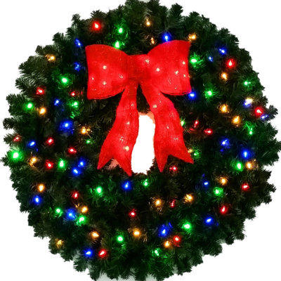 LED Lighted Colour Changing 36" PVC Christmas Wreath with Prelit Red Bow