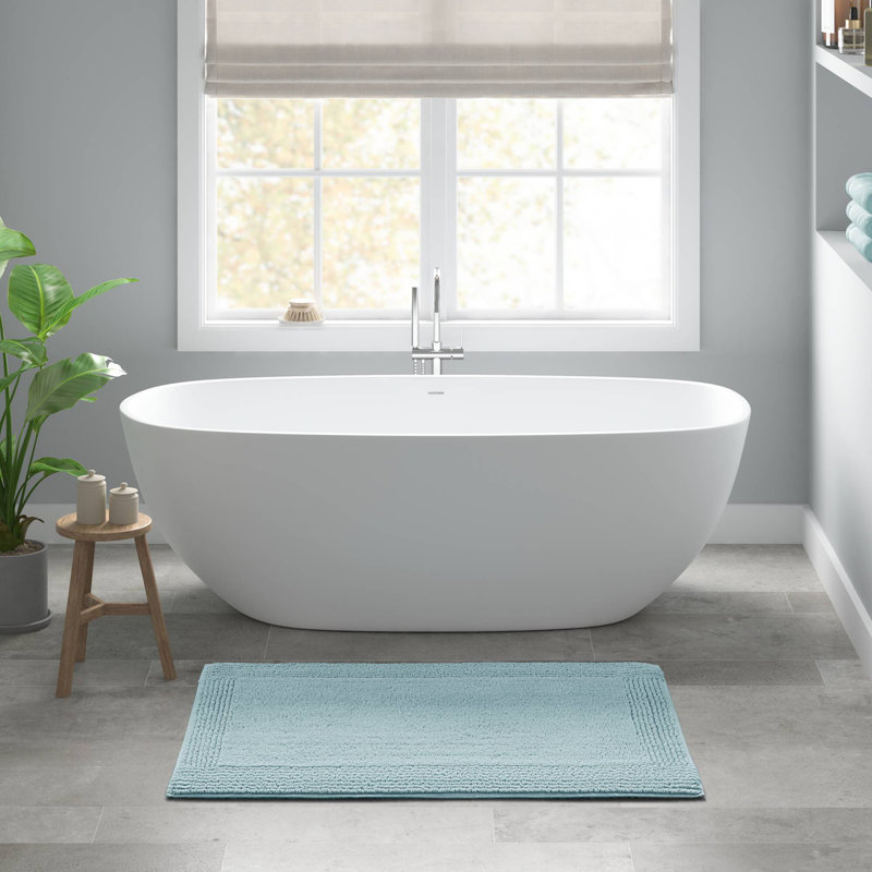 Tapis de bain réversible 100% coton touffeté 3000 g / m², Bleu, Simple - L 60 po x l 24 po