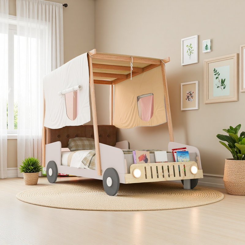 Lit de voiture avec coussin, toile de plafond et DEL, Lit simple