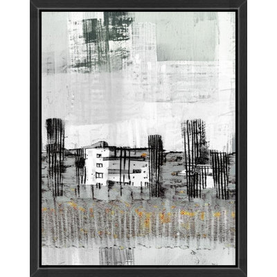 Abstract Cityscape in Gray and Black - Framed Canvas Wall Art
