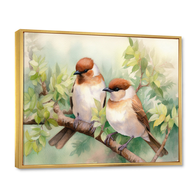 Oiseau sur toile, impression de jardin printanier, oiseaux du printemps IV, Cadre flottant doré, H 30 po x l 40 po x P 1,5 po