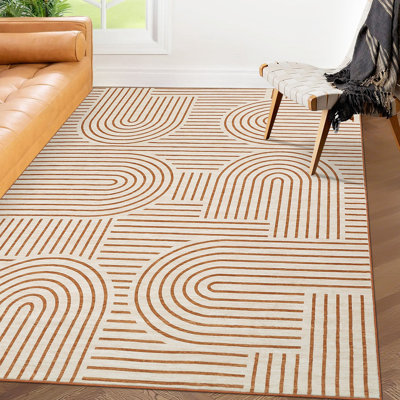 Tapis lavable à motif géométrique abstrait moderne antidérapant 3 x 5 pi