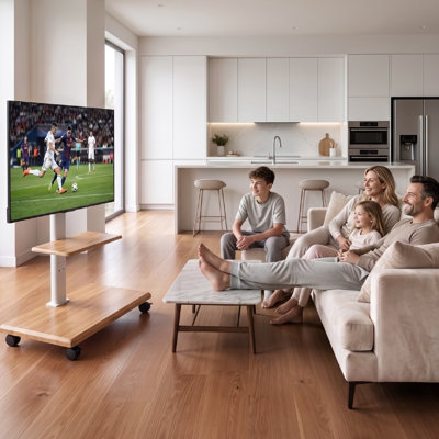 Chariot mobile à roulettes avec deux tablettes en chêne clair, un meuble télé réglable en hauteur, convient aux téléviseurs de 32 à 70 po pour le bureau à domicile