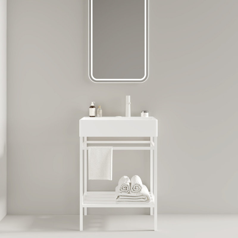 Meuble-lavabo 24 po avec lavabo en céramique, Blanc, Blanc