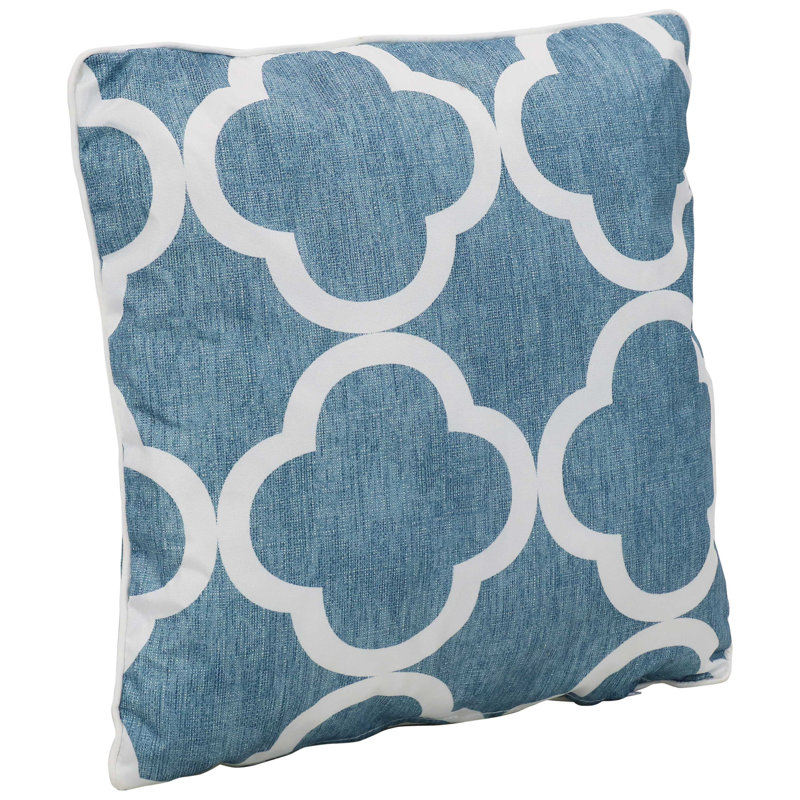 16" x 16" Polyester Square Outdoor Throw Pillows - Blue and White Quatrefoil, Blue and White Quatrefoil