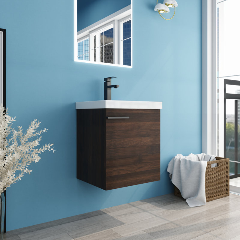 Coryna 18'' Single Bathroom Vanity with Ceramic Top, Brown, 20.9" H x 18" W x 15" D