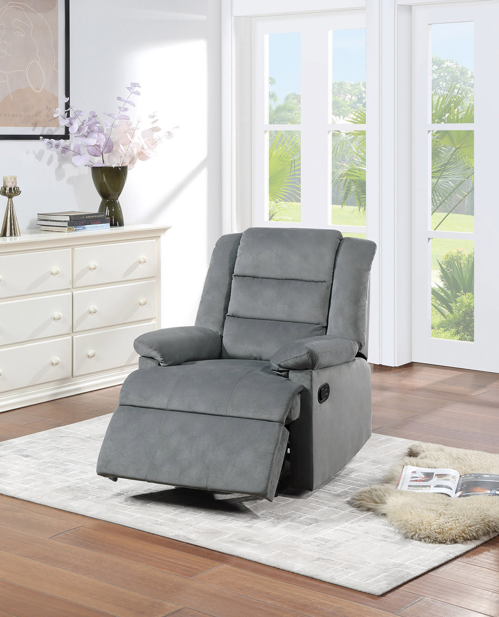 Latitude Run® Contemporary Velvet Fabric Recliner Motion Recliner Chair for Living Room Wayfair