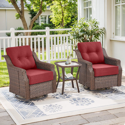 Circlarmino Swivel 3-Piece All-Weather Outdoor Wicker Patio Conversation Set With Side Table