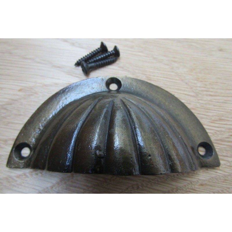 Fluted Cup Pull Handle Antique on Iron, Antique Brass