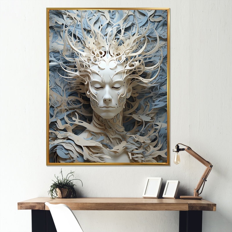 " Mythical Alien Creature Painting I ", Gold Picture Framed, 32" H x 24" W