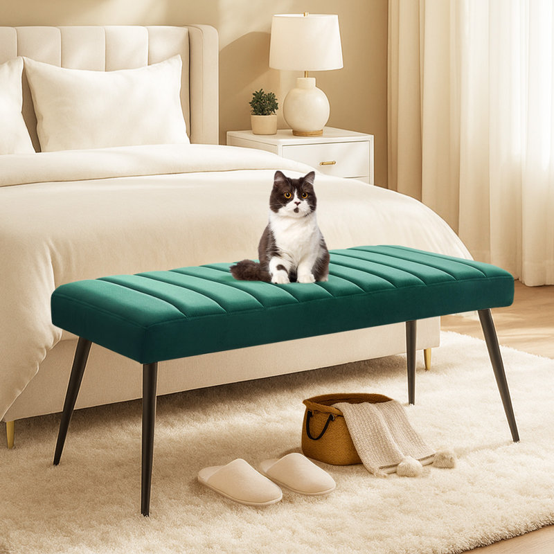 Velvet Upholstered Bench, Green