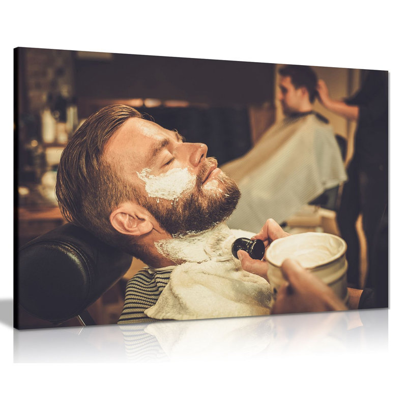 Barber Shop Decor Beard Shaving Haircut - Wrapped Canvas Print, 31cm H x 46cm W