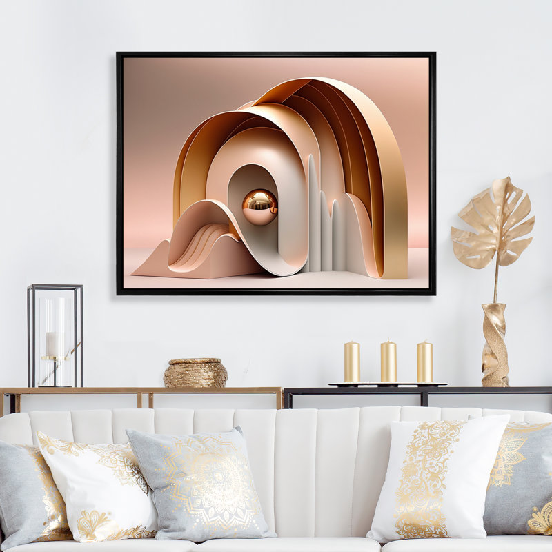 Rose et courbes architecturales futuristes sur toile, H 12 po x l 20 po, Cadre flottant noir