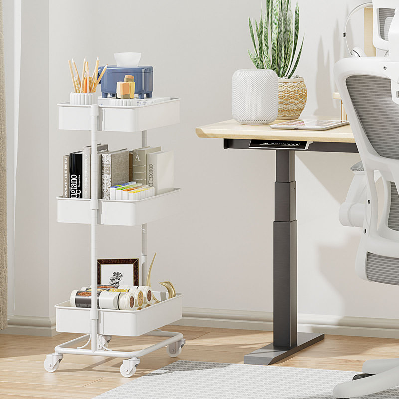 Chariot utilitaire à 3 niveaux avec roulettes silencieuses, rangement réglable, blanc, H 35,04 po x l 17,72 po x P 12,4 po