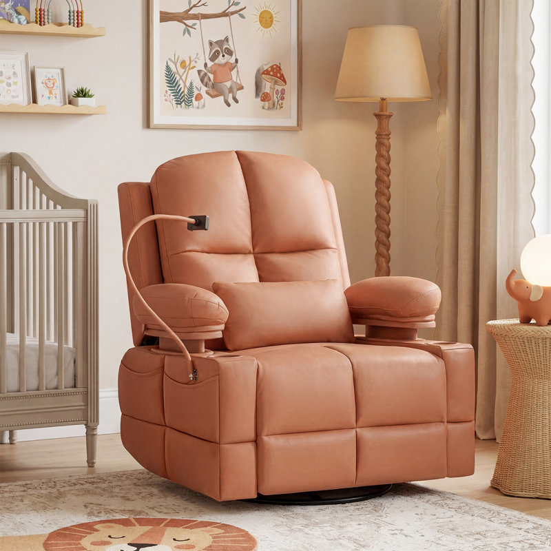 38.9" Power Swivel Nursery Glider With HugAssist Armrest,  Storage & Baby-Safe (BPA-Free), Mocha