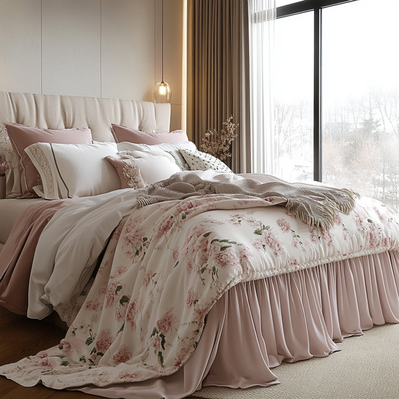 Romantic Rose Floral Bed Skirt