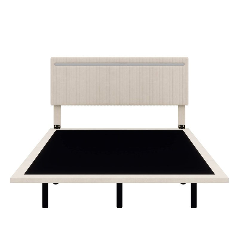 Cadre de lit flottant innovant avec éclairage à DEL moderne, Beige, Complet/Double