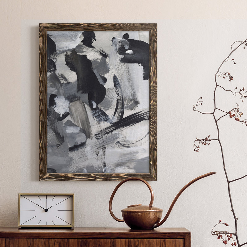 Toile encadrée noire et blanche de qualité supérieure prête à accrocher, H 17 po x l 20 po x P 1 po, Encadré de bois de noyer