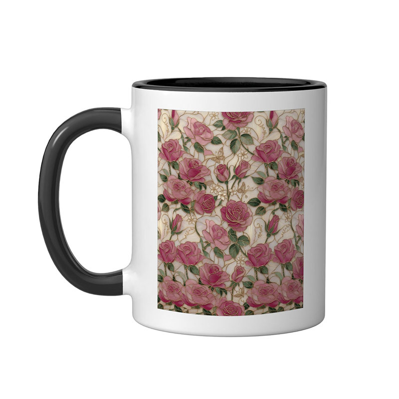 Rose Art Floral Pink Pattern Ceramic Mug, 11oz