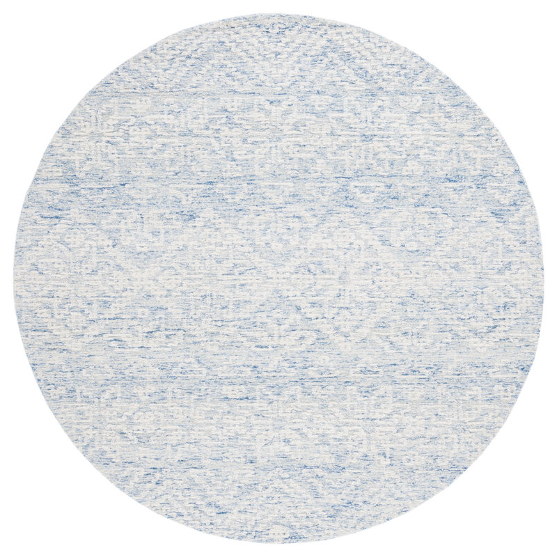 Bathsheb Hand Tufted Wool/Cotton with Cotton Backing Geometric Rug in Blue/Ivory, Round 6'