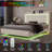 Upholstered Platform Bed with LED Lights, Charging Port, Floating Bed-2081658569-2083676633