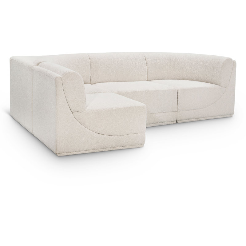 Ollie 4 - Piece Upholstered Sectional, Cream Boucle Fabric