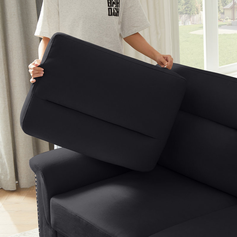 Canapé moderne 84,3 po à 3 places avec tissu en molleton compressé, pour le salon et le bureau, Noir