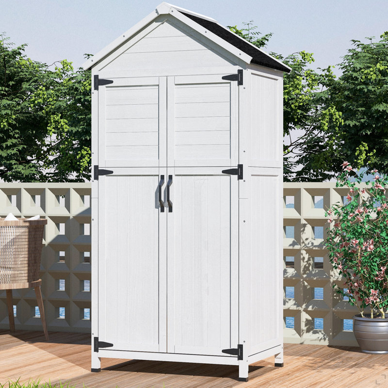 Remise de rangement 67 po en bois de sapin blanc avec portes doubles