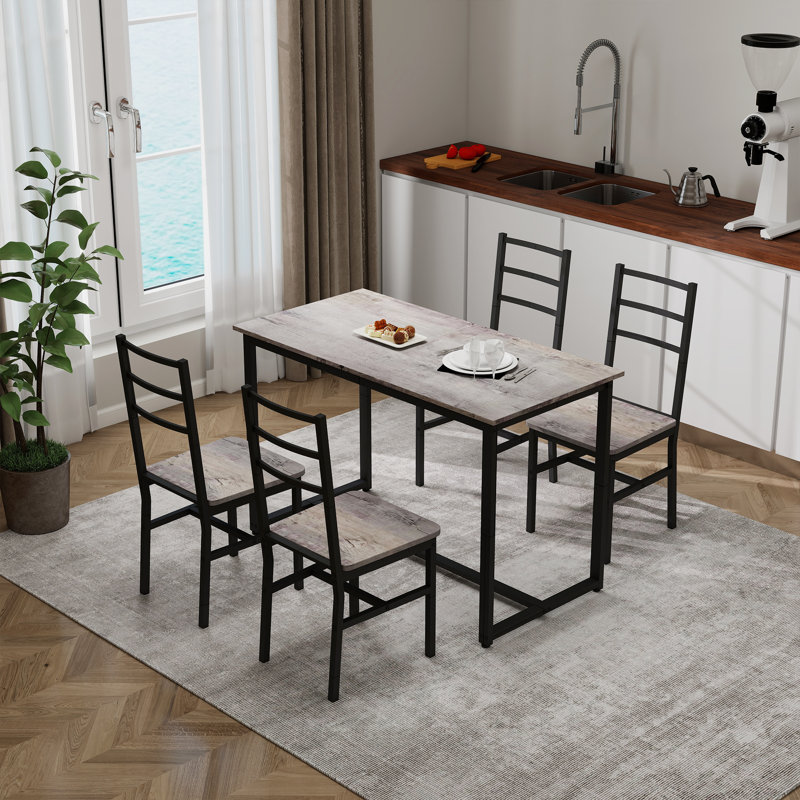 Ensemble de table de salle à manger 5 pièces, avec 4 chaises pour la salle à manger, Gris, Gris, Noir