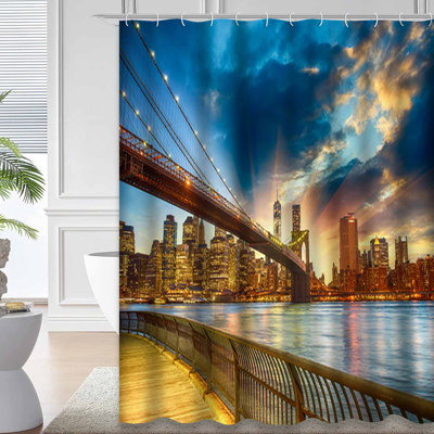Manhattan New York City Sunset Skyline Shower Curtain with 12 Hooks