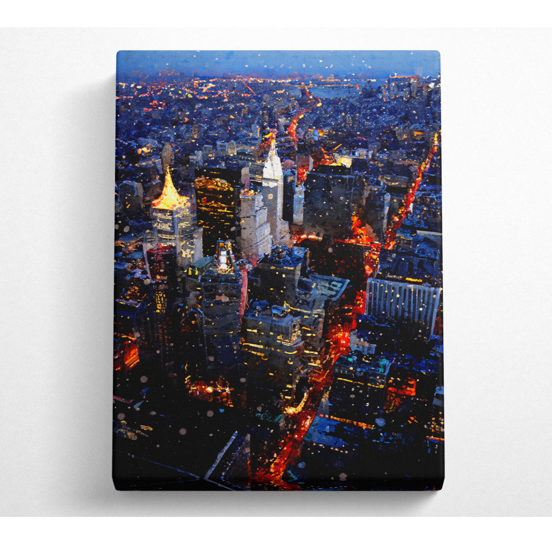 Nyc Ariel Ansicht Stadt Lichter - Wrapped Canvas Kunstdrucke