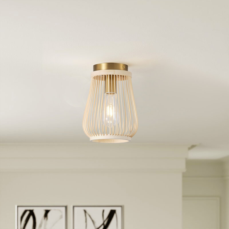 Snayder 1-E26 12W Handmade Bamboo Shade Semi Flush Mount Light Fixture