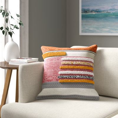 Marrice Handmade Red/Orange Striped 100% Cotton Textured Throw Pillow