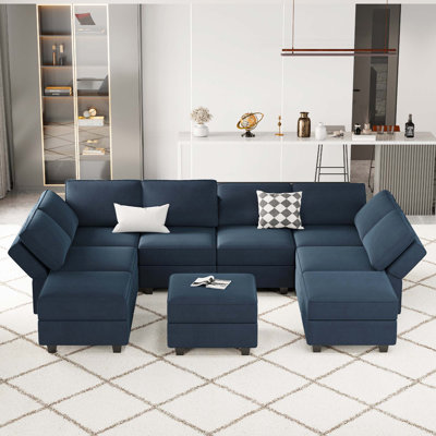 Wylodene 116.6'' Variable Module Velvet Sofa Bed Sectional U Shape Couch with Storage Seat Ottoman