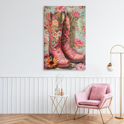 Rose Boots Pink Cowgirl Canvas, design by LSR Design Studio